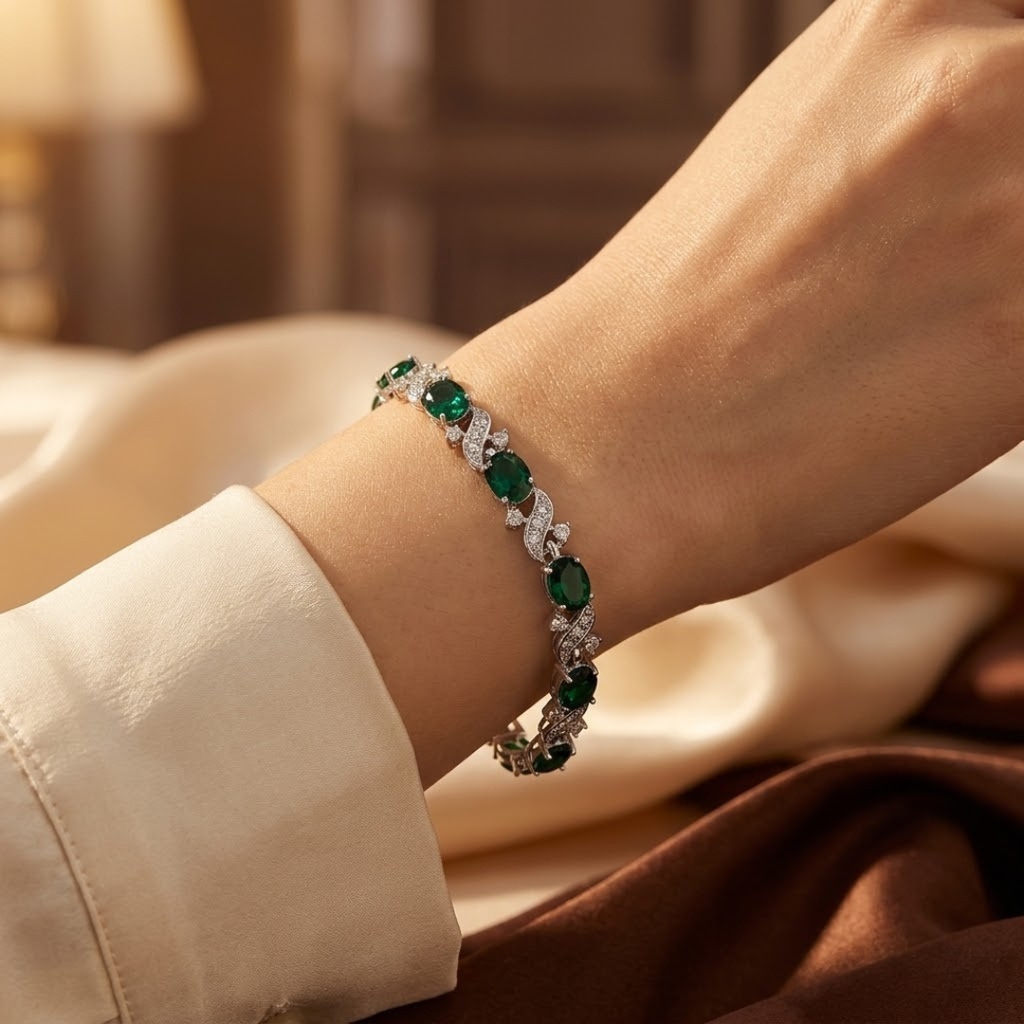Vintage Emerald Silver Bracelet