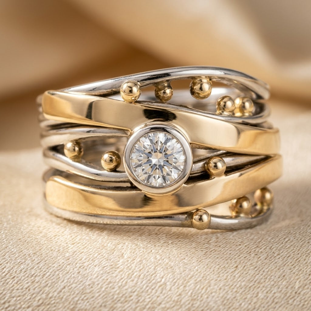 Silver and Gold Ring with Enveloped Setting
