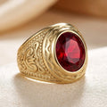 Gold ring with ruby engraving