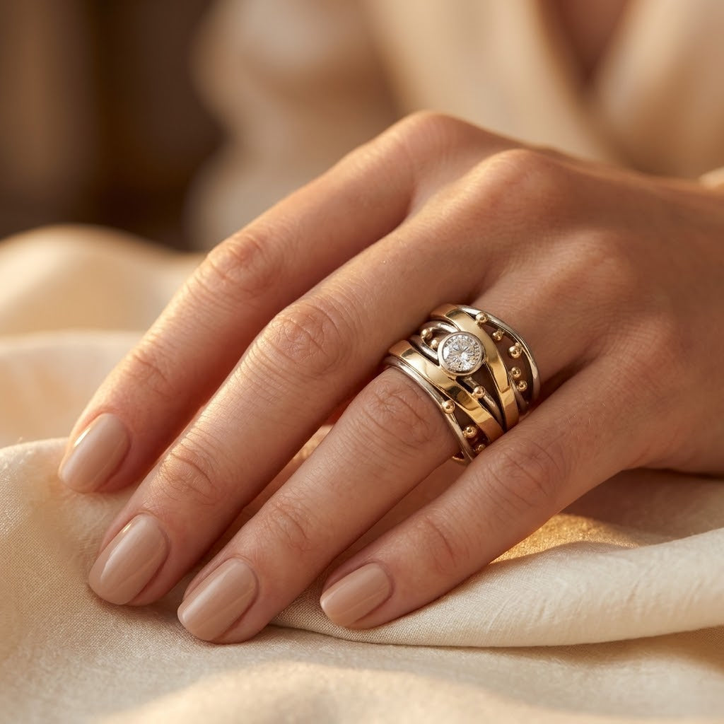 Silver and Gold Ring with Enveloped Setting