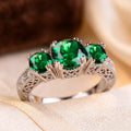 Three-Stone Emerald Silver Ring